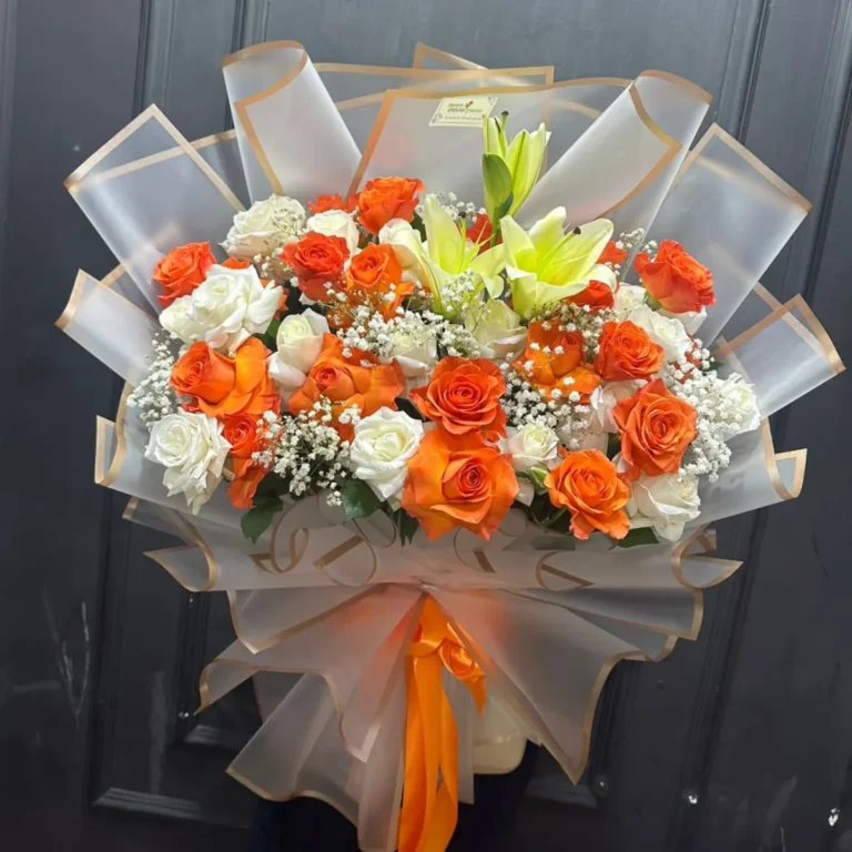 Buket Mawar Oranye dan Lily