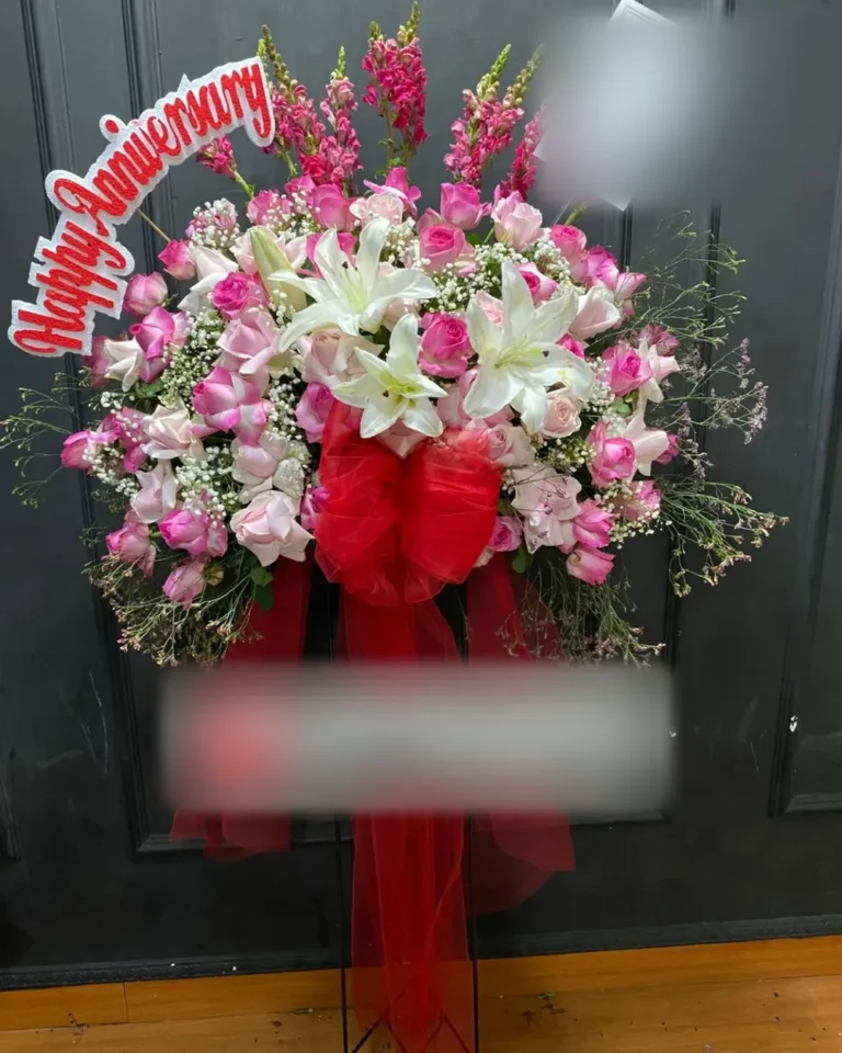 Standing Flower Anniversary Pink Lily Putih