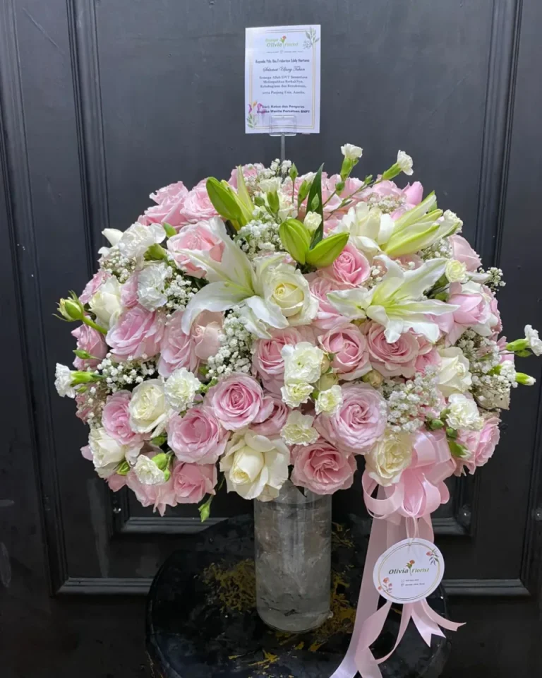 Standing Flower Pink Putih Vas Kaca