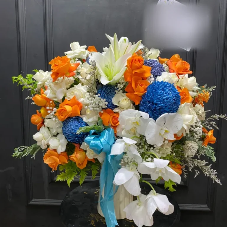 Standing Flower Oranye Biru Anggrek Putih